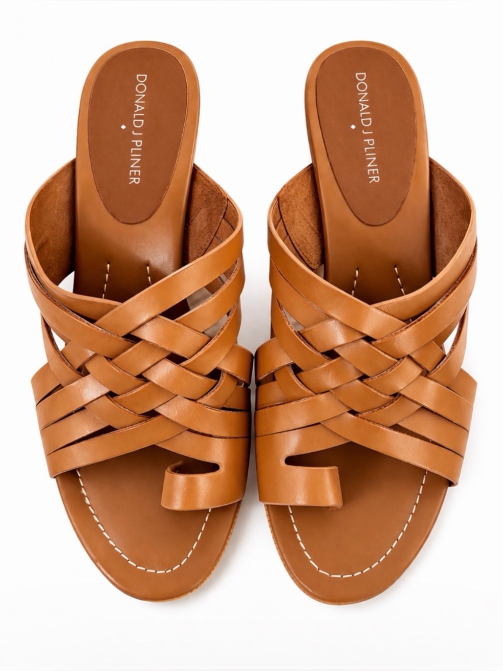 Donald J. Pliner Tan Braided Leather Slide Mules